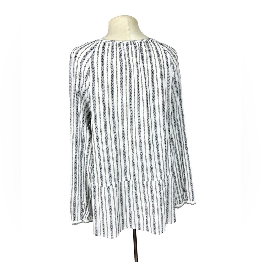 J Jill top Size Large Boho Peplum hem button front shirt Coastal Summer stripe - Picture 3 of 8